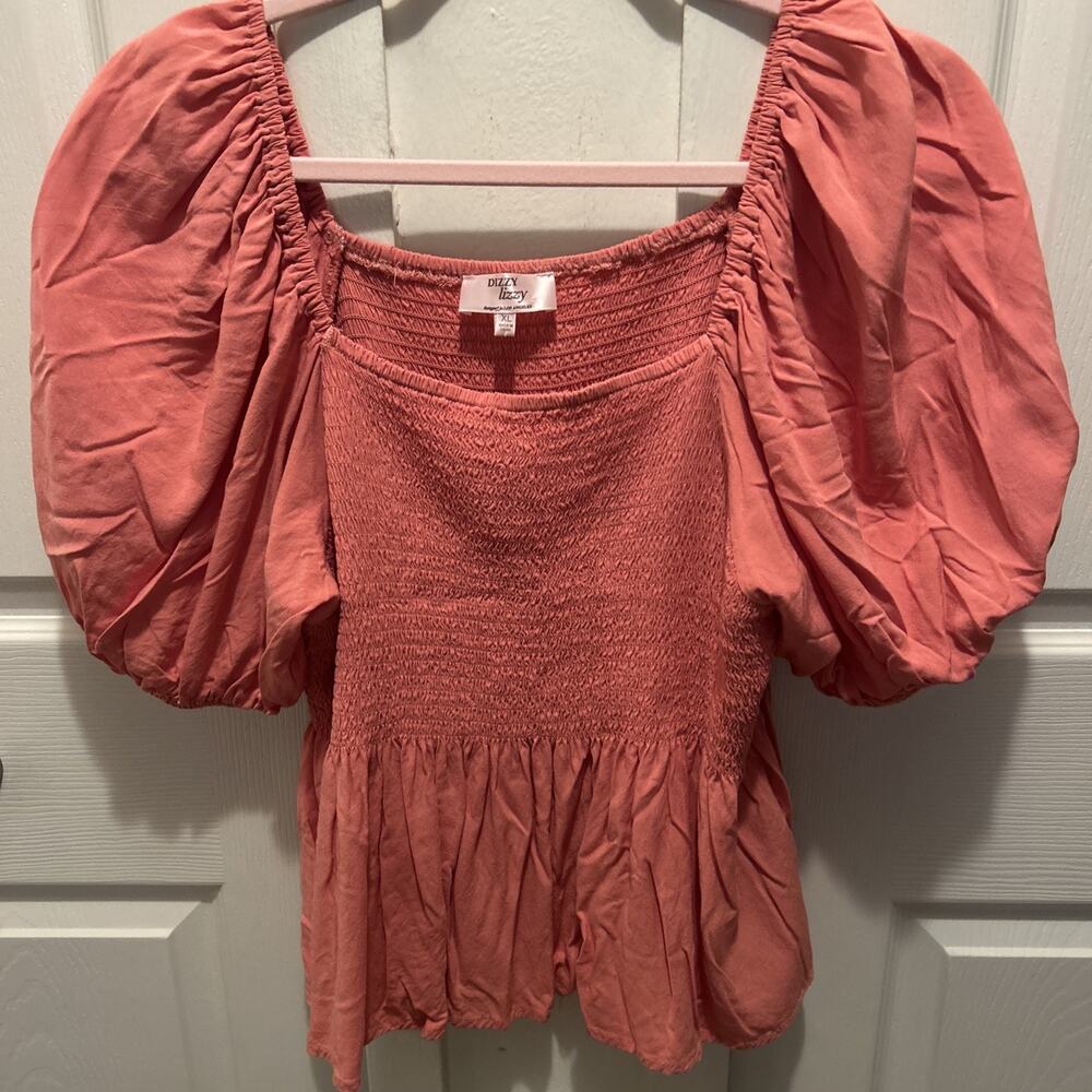 Dizzy Lizzy Top Women's Sz. XL Peachy Short Puff Sleeve Crop Top Blouse Boho